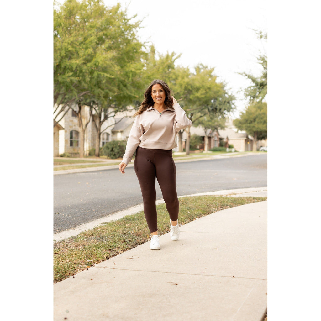 Belle - Legging polaire marron long avec poches*