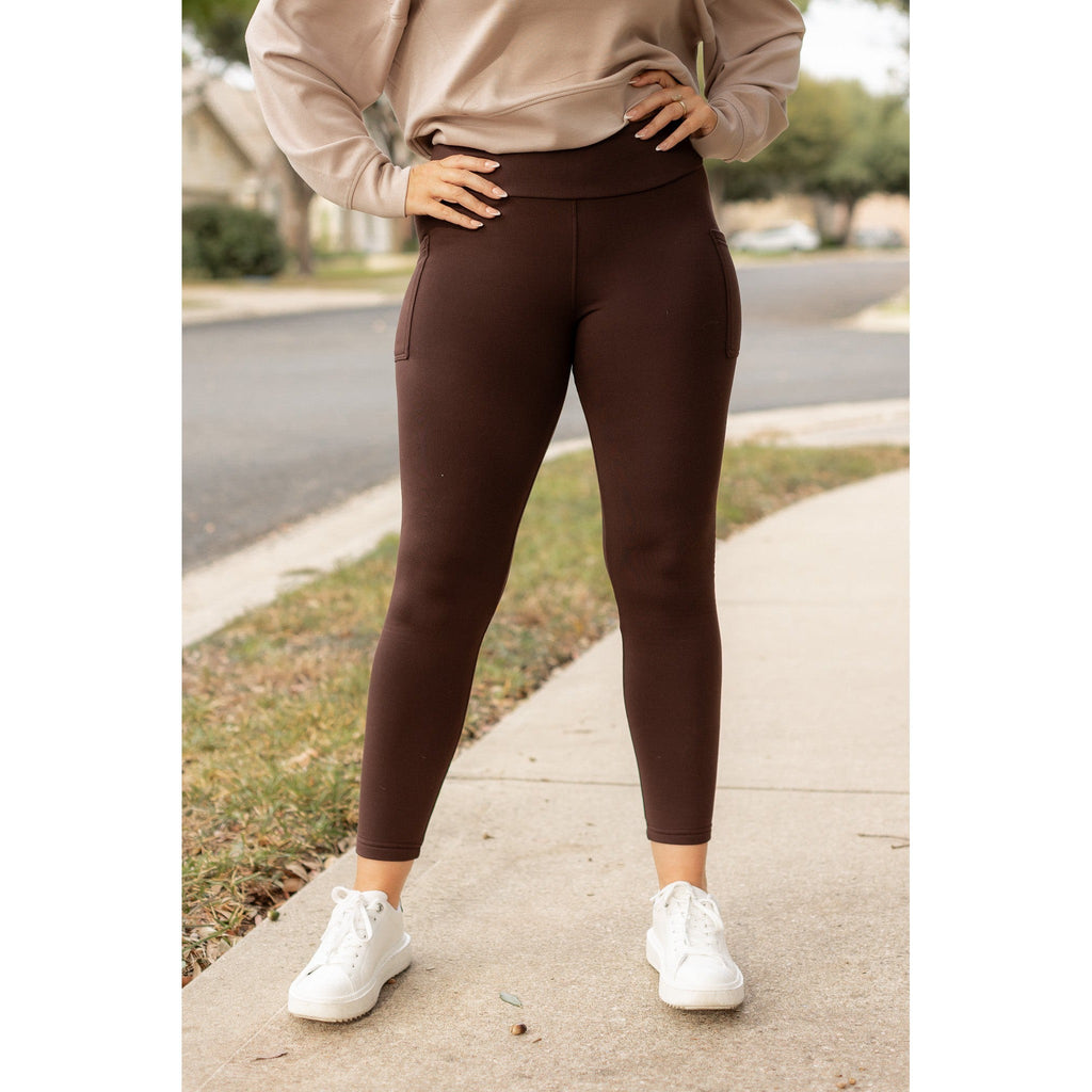 Belle - Legging polaire marron long avec poches*
