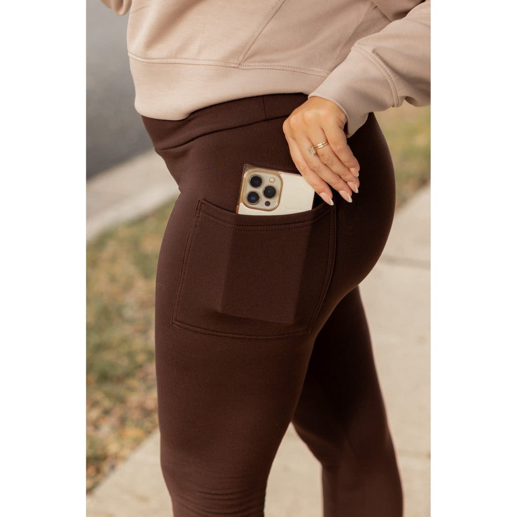 Belle - Legging polaire marron long avec poches*