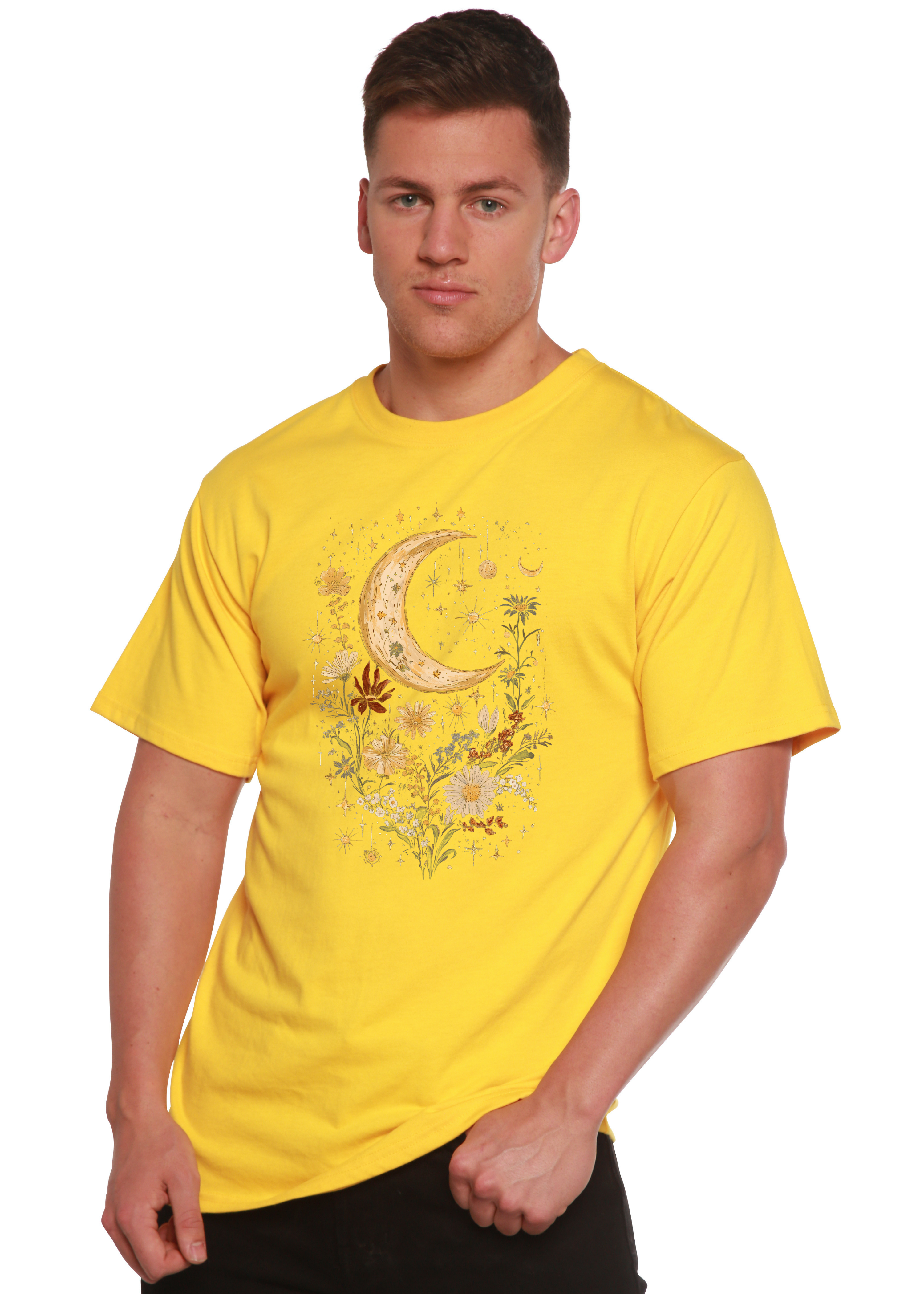Celestial Moon Boho Flowers Vintage Unisex Bamboo/Cotton Graphic T-Shirt - The7Letter