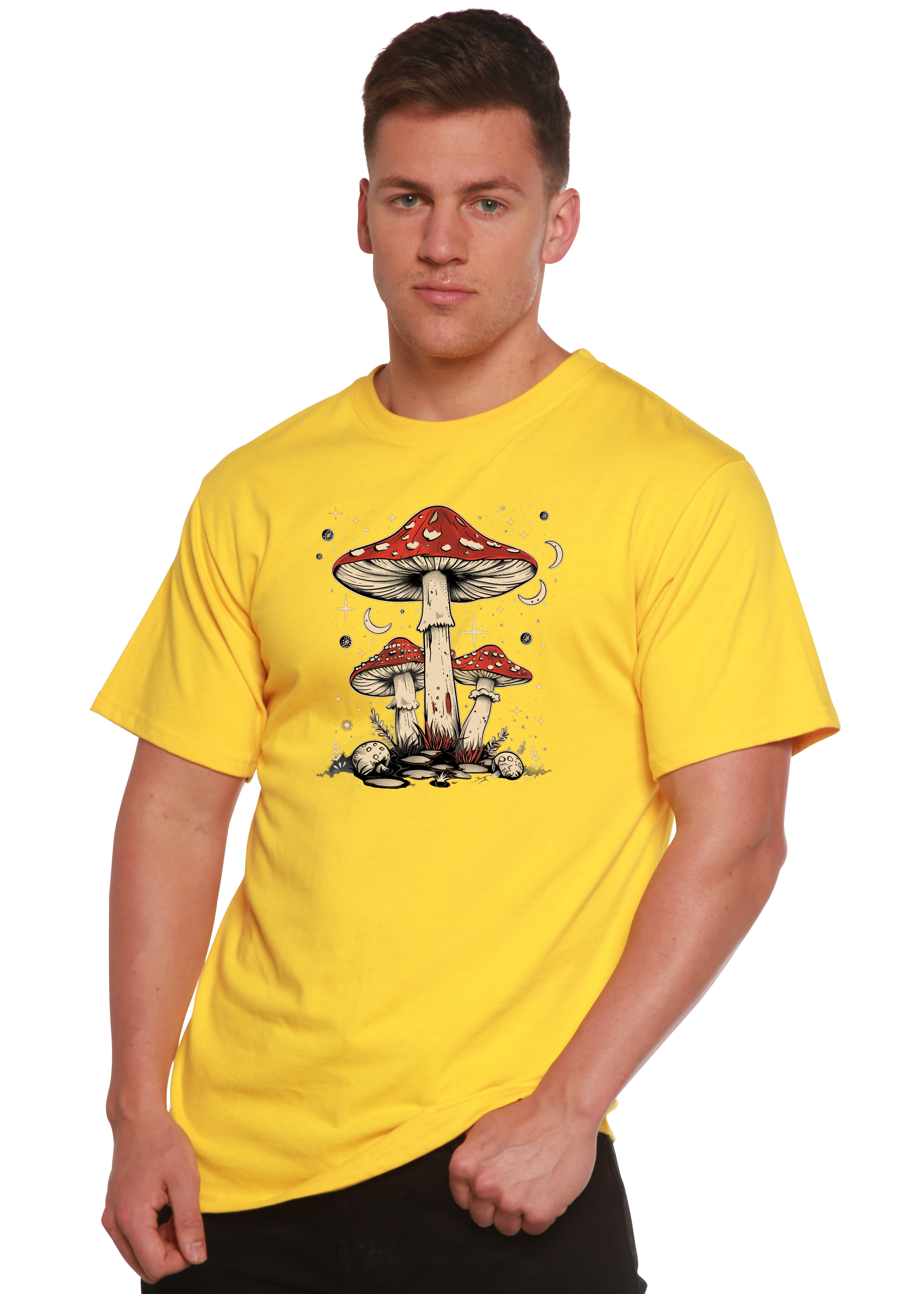 Boho Retro Hippie Mushrooms Natural Unisex Bamboo/Cotton Graphic T-Shirt - The7Letter