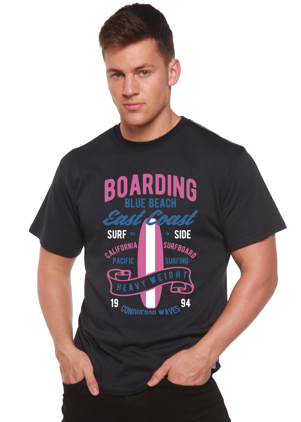 Boarding Blue Beach Men's Bamboo Viscose/Organic Cotton Short Sleeve Graphic T-Shirt - The7Letter