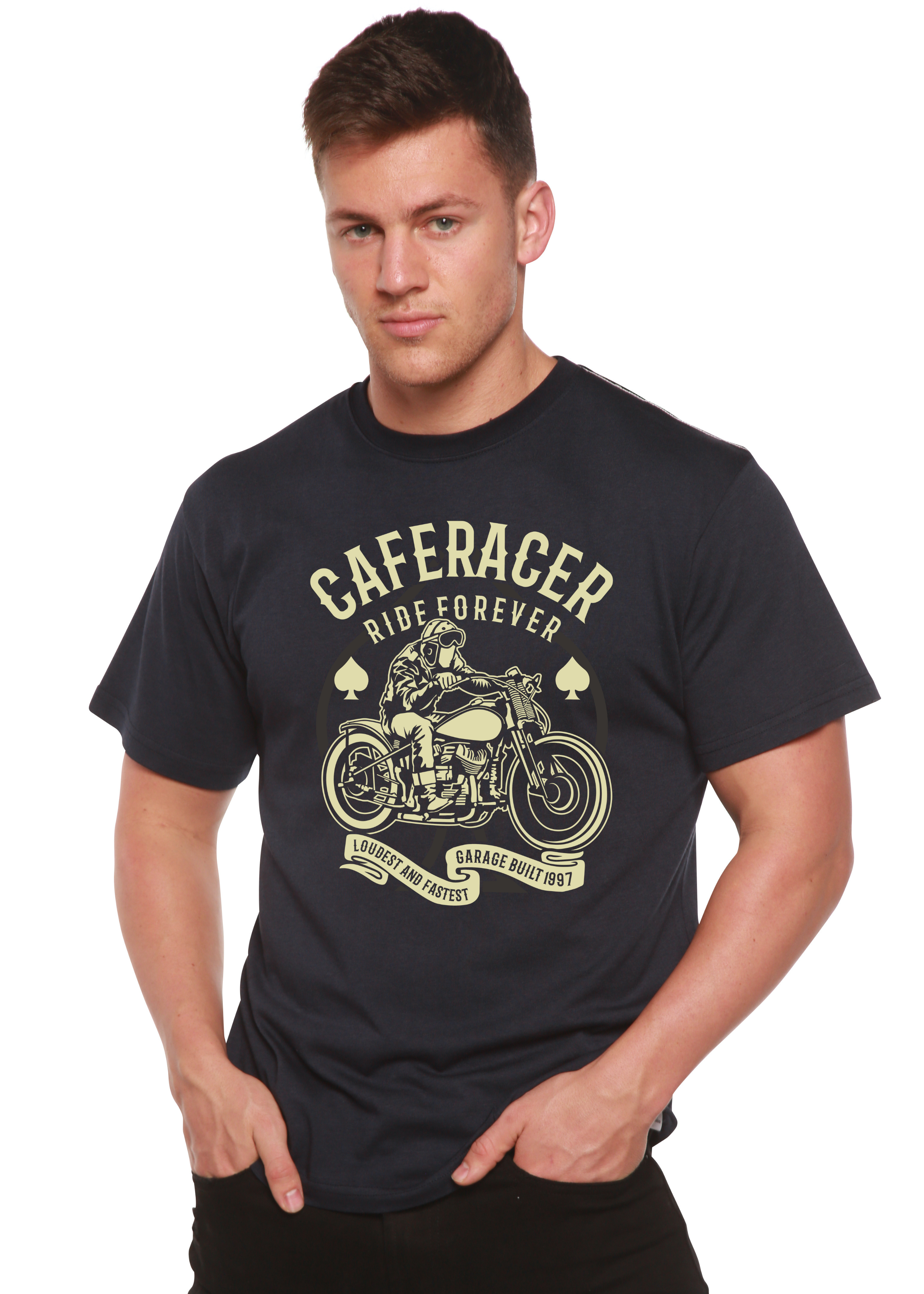 Caferacer Ride Forever Men's Bamboo Viscose/Organic Cotton Short Sleeve Graphic T-Shirt - The7Letter