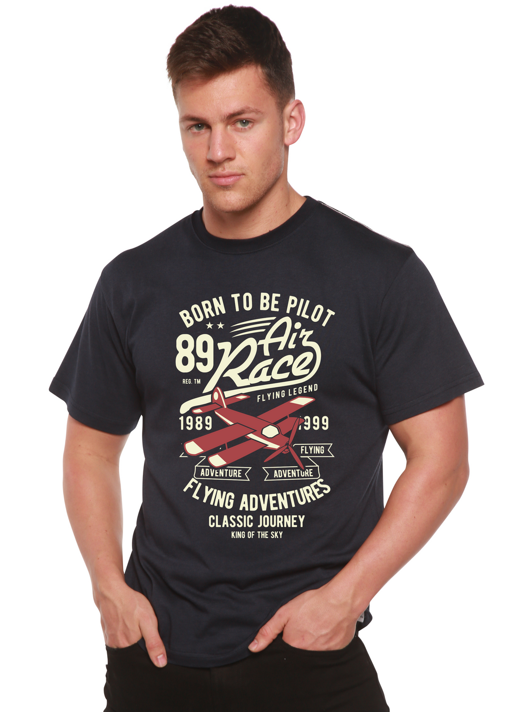 Born To Be Pilot Men's Bamboo Viscose/Organic Cotton Short Sleeve Graphic T-Shirt - The7Letter