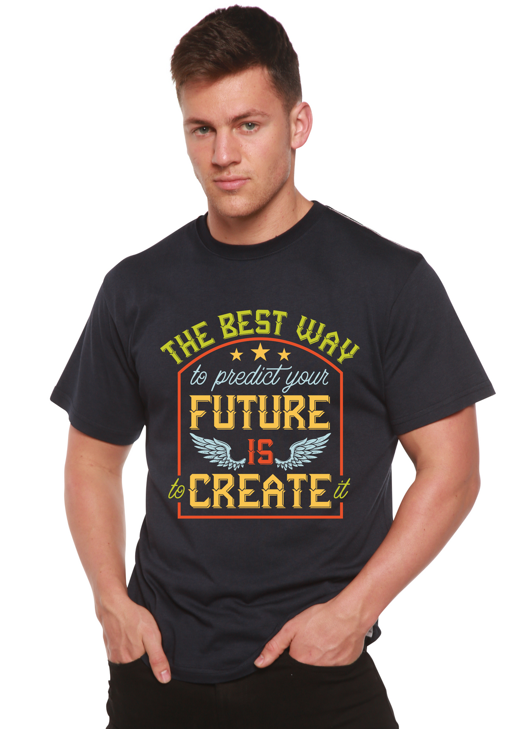 Feture is Create Spun Bamboo® Men's Bamboo Viscose/Organic Cotton Short Sleeve Graphic T-Shirt - The7Letter