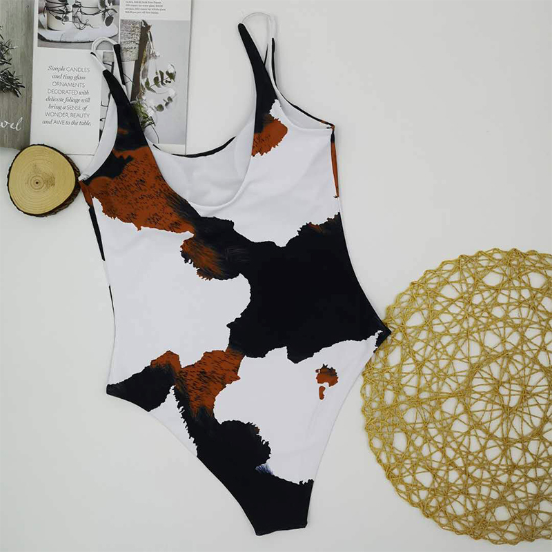 Sommer Vintage Print Badeanzug Sexy High Cut Bodysuit Einteiler Bademode Damen Monokini Strandbekleidung