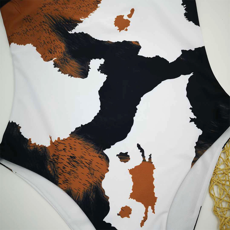 Sommer Vintage Print Badeanzug Sexy High Cut Bodysuit Einteiler Bademode Damen Monokini Strandbekleidung