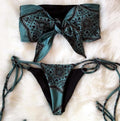 Retro bedruckter Bikini, vorne geknoteter Badeanzug, Damen-Badeanzug, Bikini zum Binden