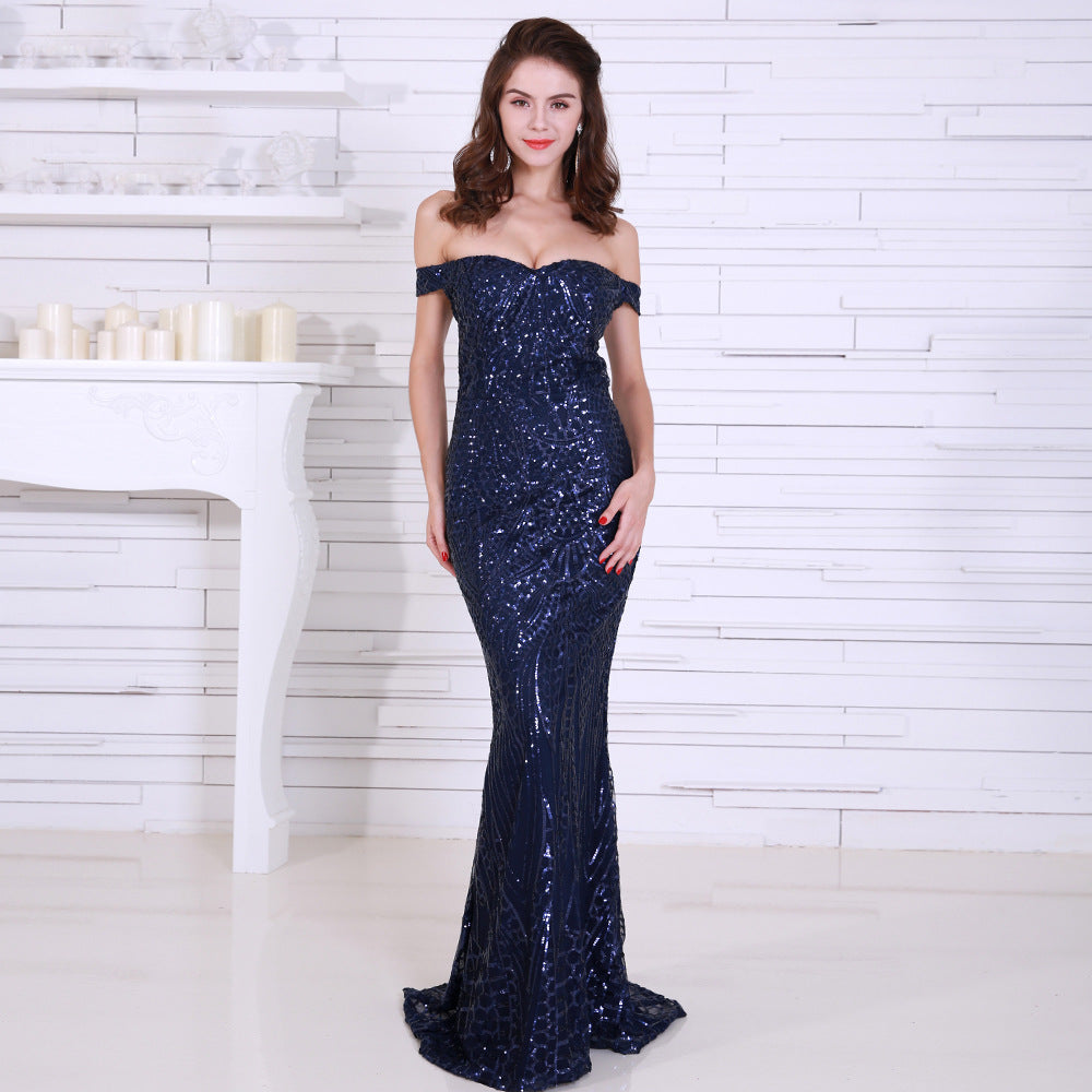 Robe Femme Sexy à Paillettes Bustier Traîne Robe de Soirée Banquet Robe de Bal Cérémonie Robe Sirène