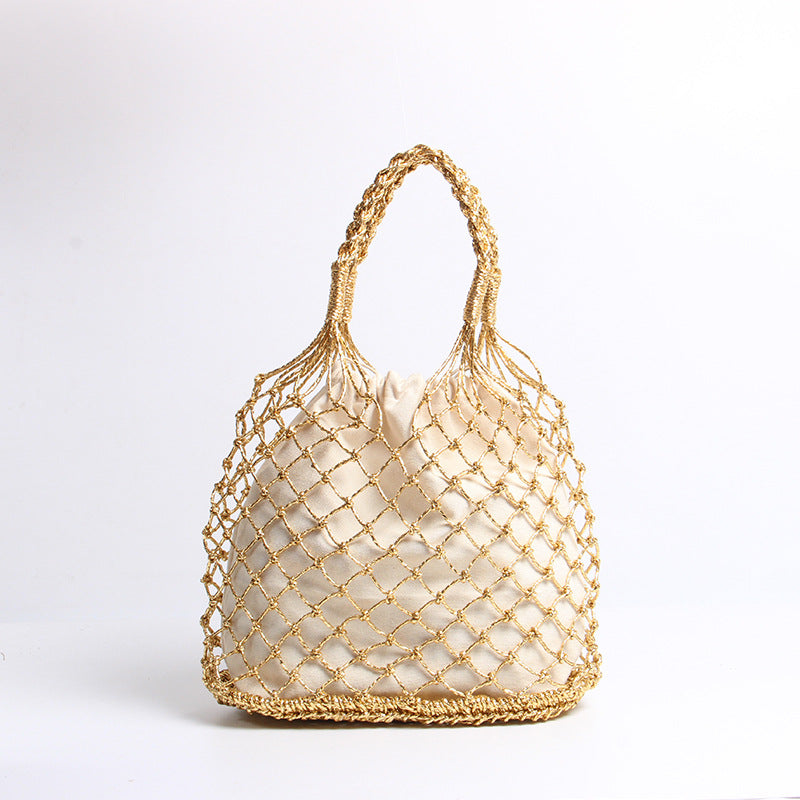 Gold Silber Farbe Aushöhlen Ausgeschnitten Tragbare Stroh Gewebte Tasche Hand Tragetasche Gewebte Tasche Urlaub Strandtasche Damen Tasche