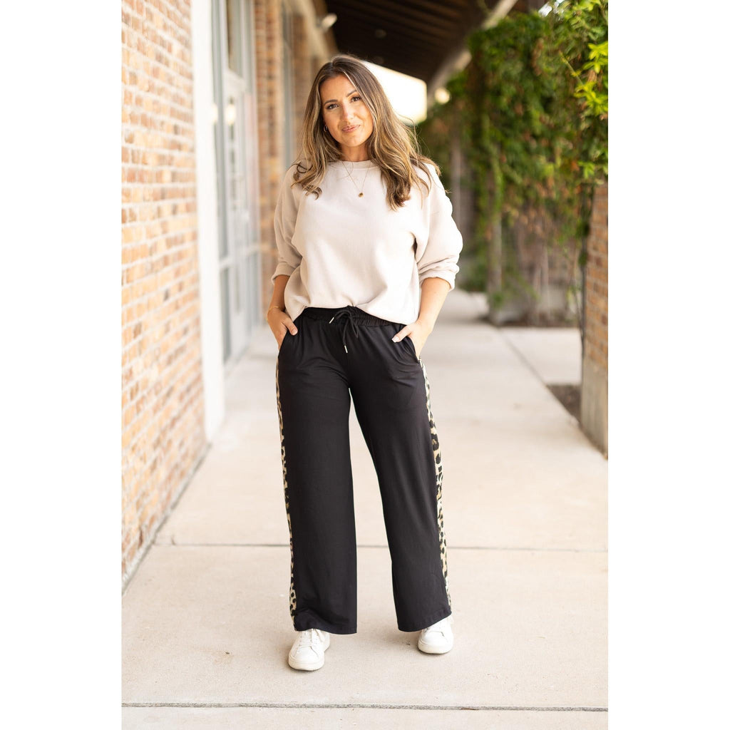 Chelsea - Pantalon d'intérieur noir à jambe large avec empiècement léopard