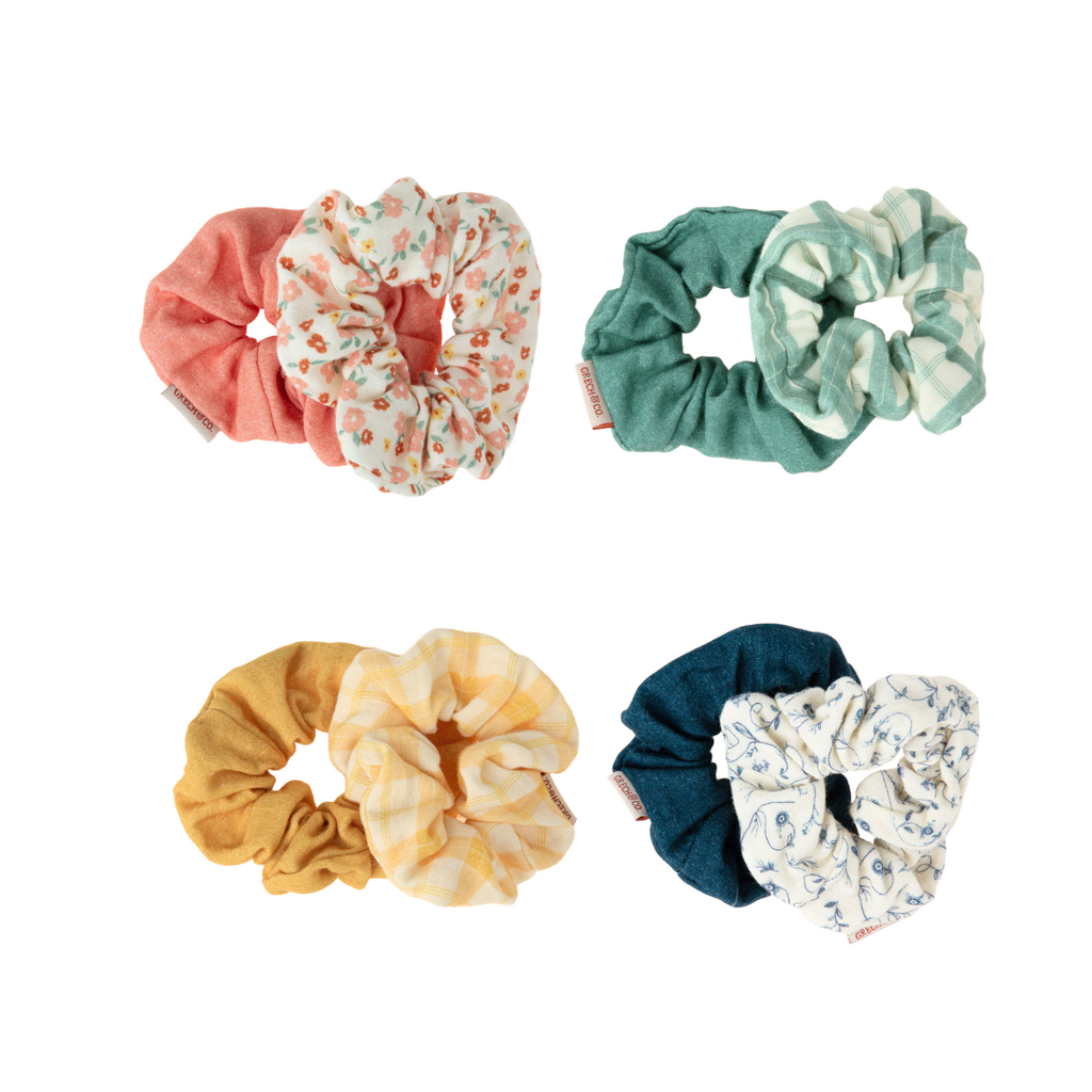 Hair Scrunchies  Set of 2 | Organic Cotton | Sunset Meadow - The7Letter