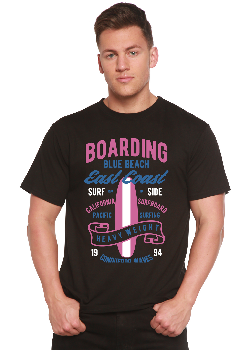 Boarding Blue Beach Men's Bamboo Viscose/Organic Cotton Short Sleeve Graphic T-Shirt - The7Letter