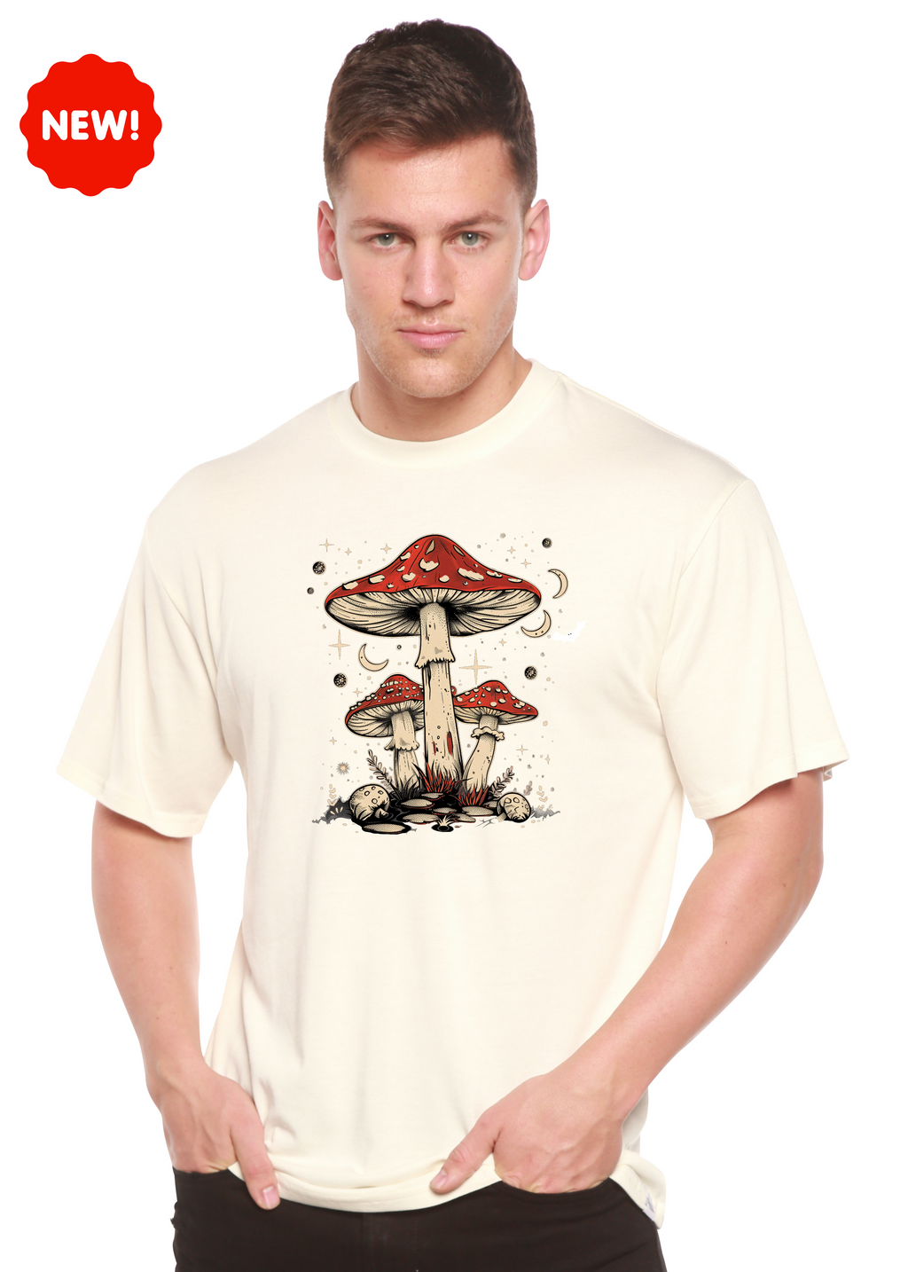 Boho Retro Hippie Mushrooms Natural Unisex Bamboo/Cotton Graphic T-Shirt - The7Letter