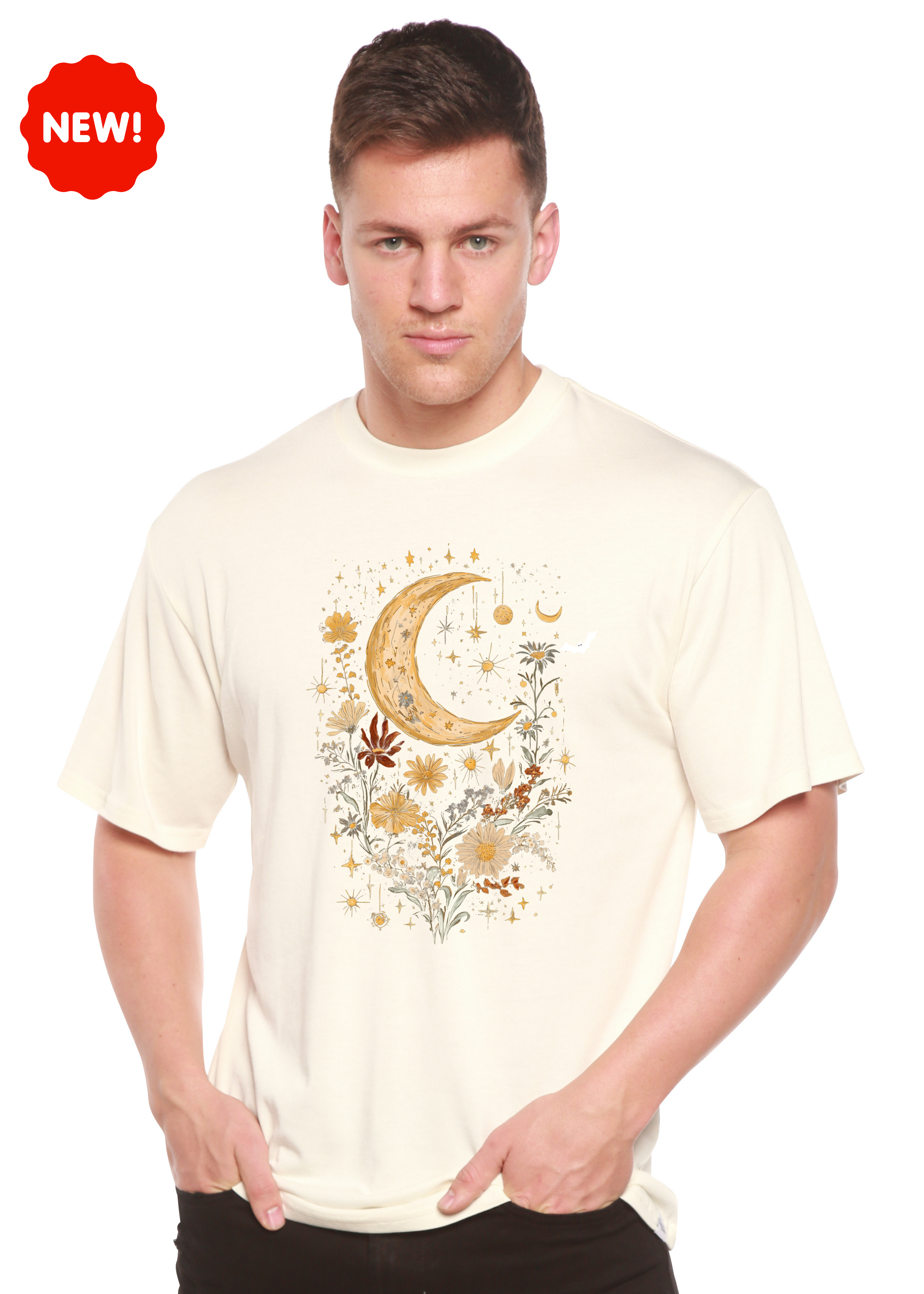 Celestial Moon Boho Flowers Vintage Unisex Bamboo/Cotton Graphic T-Shirt - The7Letter