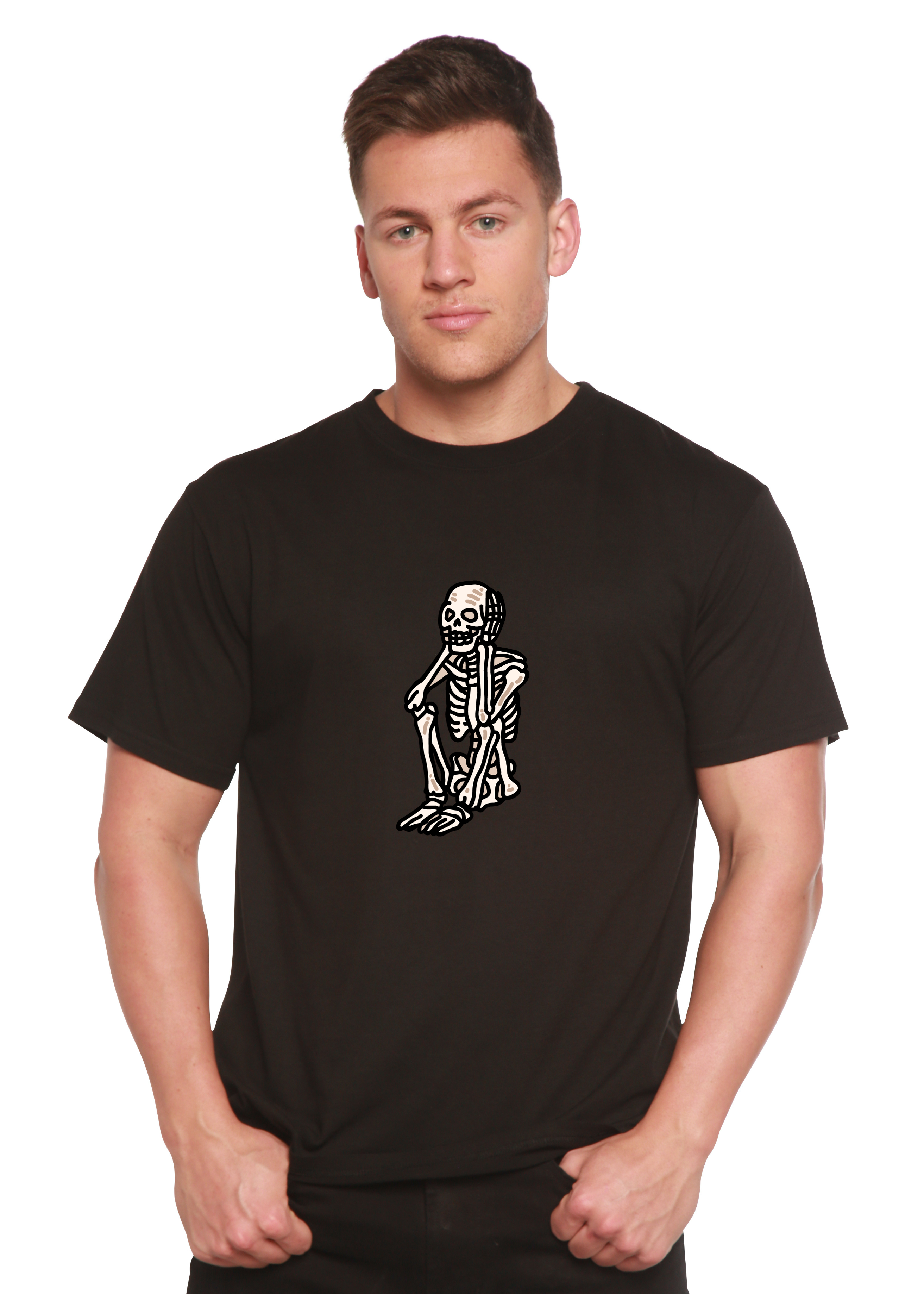 Sad Skeleton Halloween Unisex Bamboo Viscose/Organic Cotton Short Sleeve Graphic T-Shirt - The7Letter