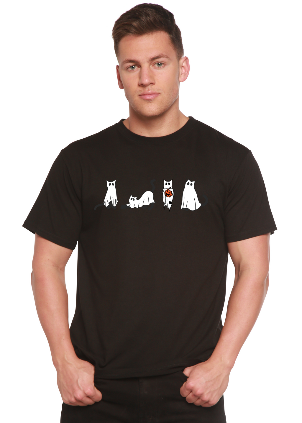 Halloween Cats Men's Bamboo Viscose/Organic Cotton Short Sleeve Graphic T-Shirt - The7Letter
