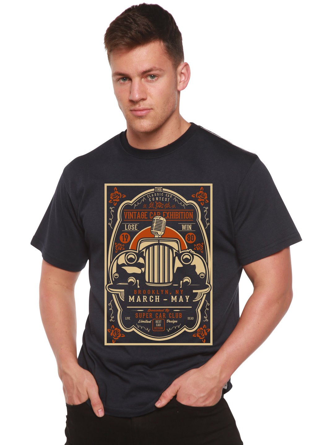 Vintage Car Spun Bamboo® Men's Bamboo Viscose/Organic Cotton Short Sleeve Graphic T-Shirt - The7Letter