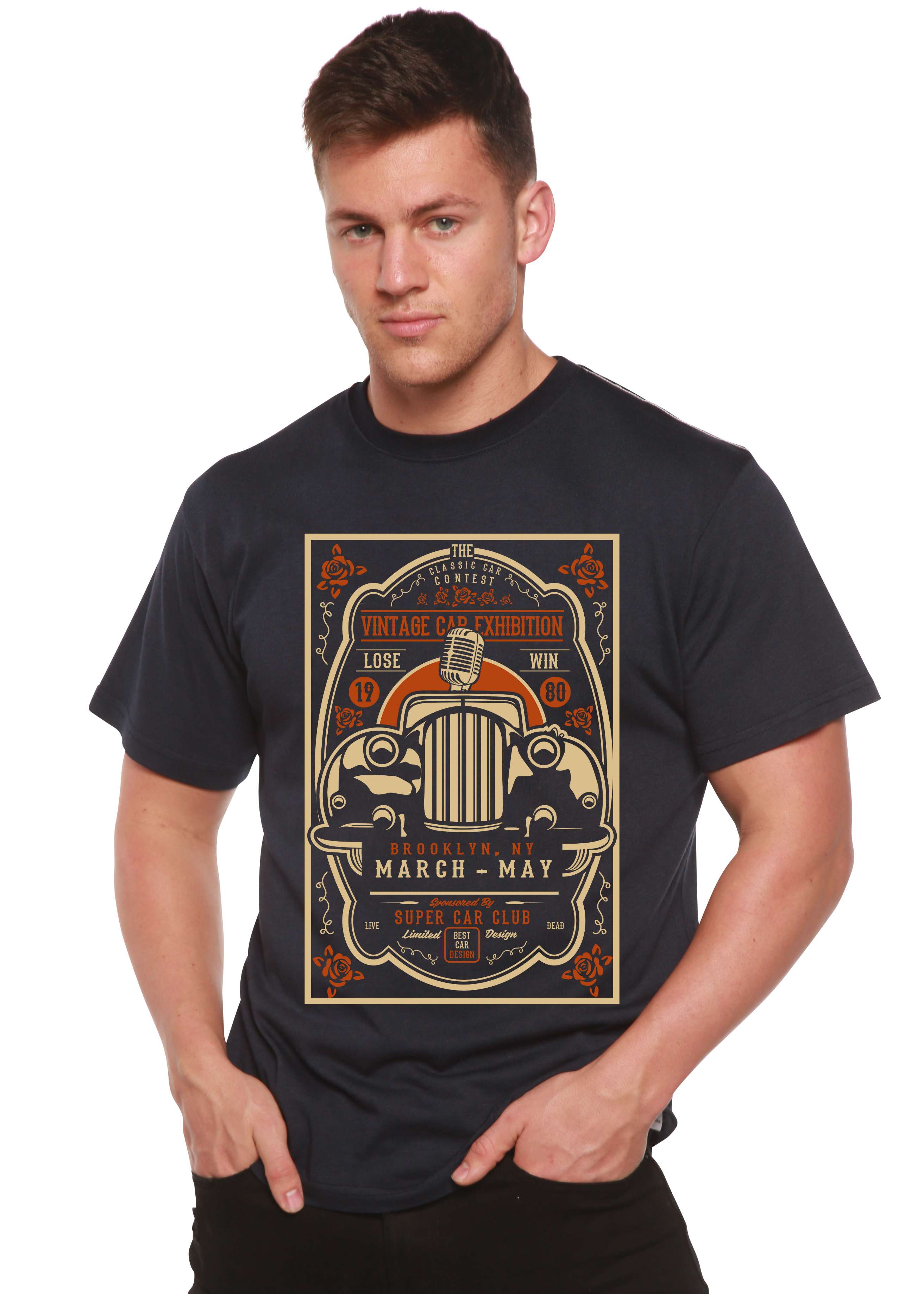Vintage Car Spun Bamboo® Men's Bamboo Viscose/Organic Cotton Short Sleeve Graphic T-Shirt - The7Letter