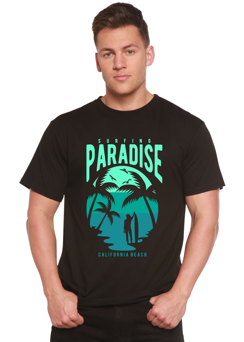 Surfing Paradise California Spun Bamboo® Men's Bamboo Viscose/Organic Cotton Short Sleeve Graphic T-Shirt - The7Letter