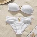 Weißer Push-up-Damen-Badeanzug, sexy Bikini-Set für den Sommerstrand, einfarbiger Badeanzug für Damen, Bandeau-Badeanzug