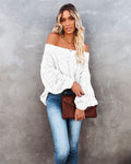 Herbst Winter schulterfreier Oversize-Pullover, schulterfreier einfarbiger Strickpullover Damen