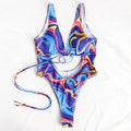 Maillot de bain une pièce ajouré avec découpes pour femme, maillot de bain taille haute imprimé