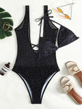 Maillot de bain une pièce à pois pour femme Col en V Maillot de bain sexy échancré