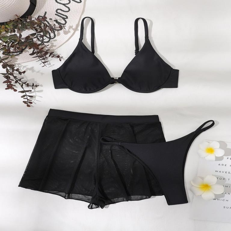 Push-up Bikini Set Sexy Einfarbiger Badeanzug Damen Mesh-Hose Bademode