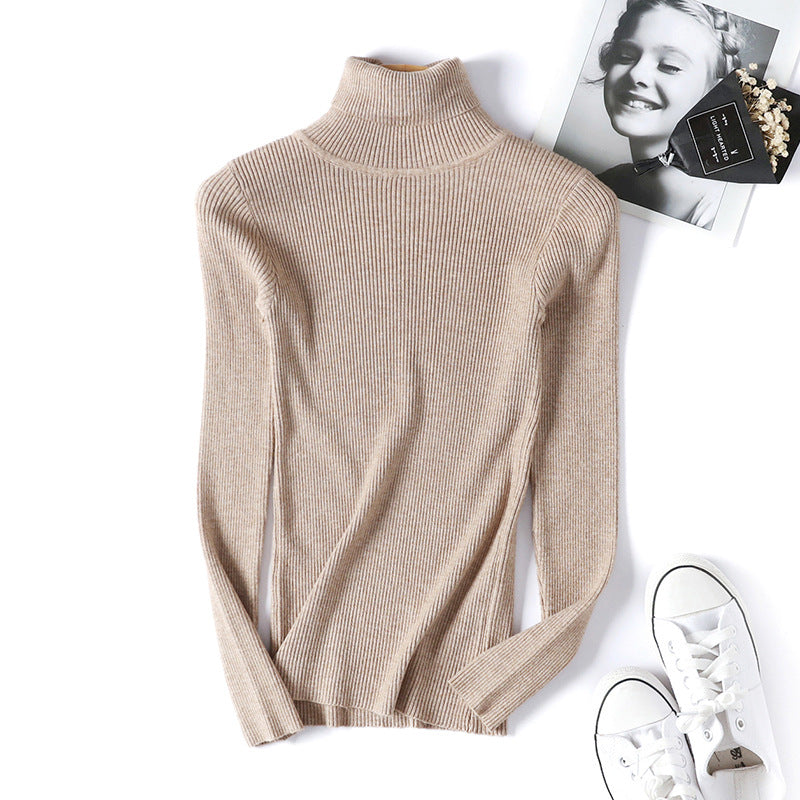 Pull col roulé femme, manches longues, coupe ajustée, amincissant, couleur unie, style coréen, tricoté, pour femme, sous-pull.