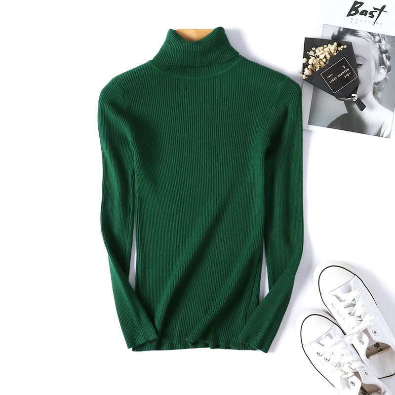 Pull col roulé femme, manches longues, coupe ajustée, amincissant, couleur unie, style coréen, tricoté, pour femme, sous-pull.
