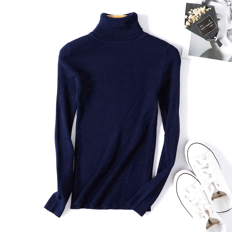 Pull col roulé femme, manches longues, coupe ajustée, amincissant, couleur unie, style coréen, tricoté, pour femme, sous-pull.