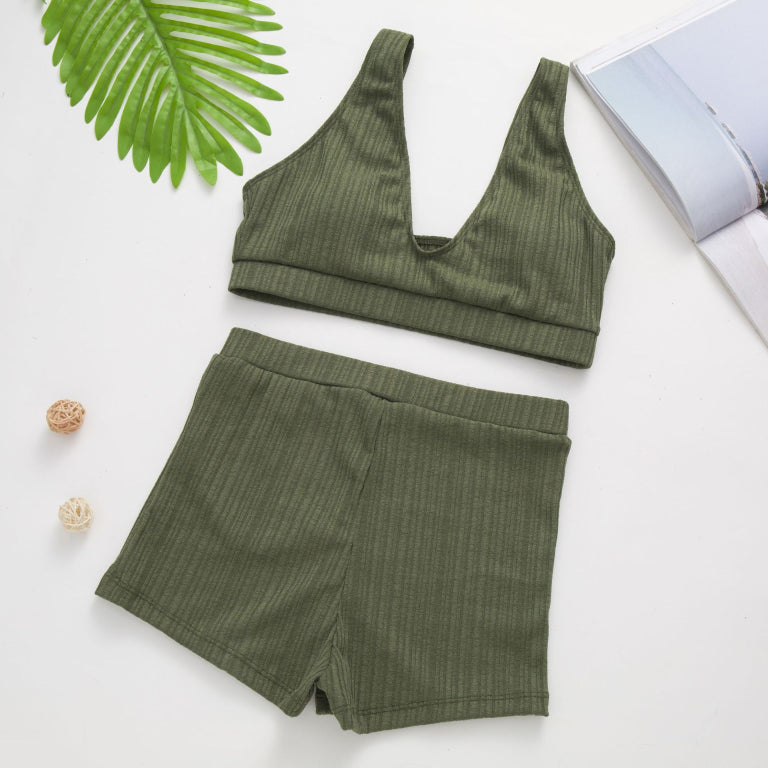 High Waist Bikini Set Solider Badeanzug Damen Push Up Bademode