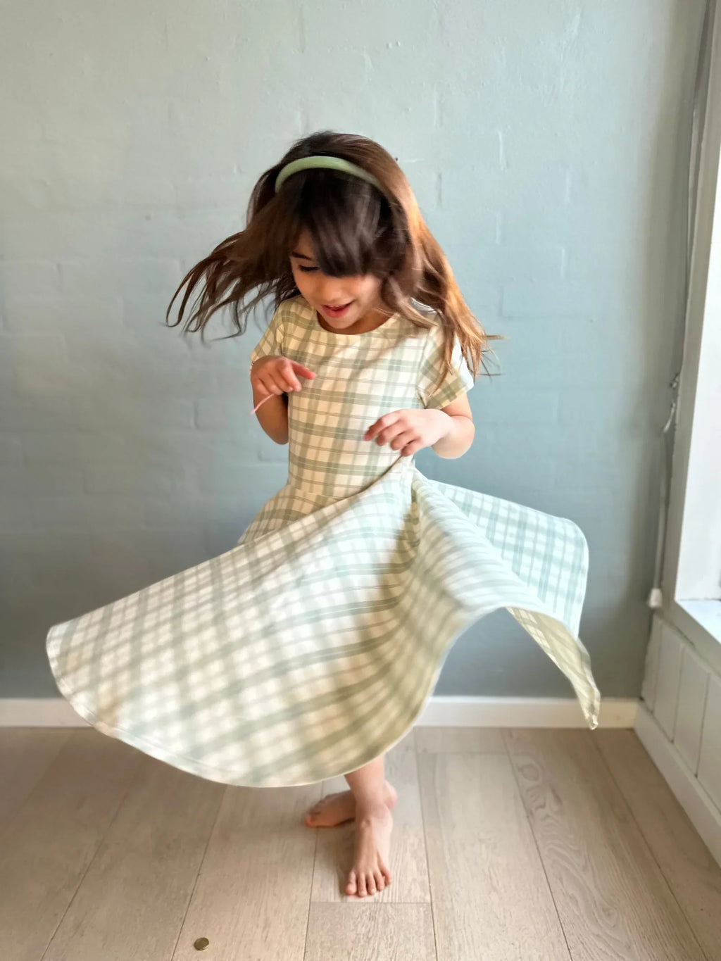 Sweetheart Twirl Dress | Organic Cotton Jersey - Fern Plaid - The7Letter