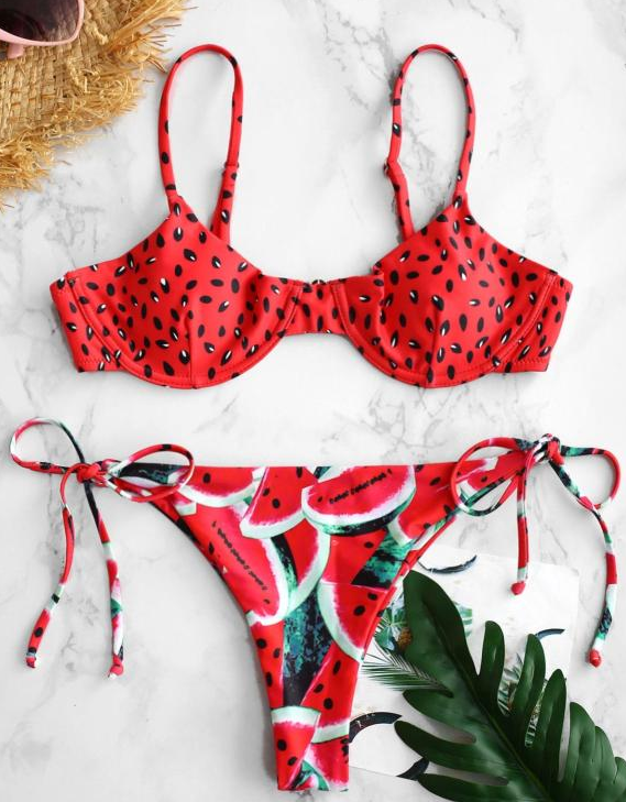 Knoten-Bikinis Damen Tiefer V-Ausschnitt Badeanzug Damen Push-up Bademode Damen Hoher Beinausschnitt Sommer Bademoden Druck Bikini Set