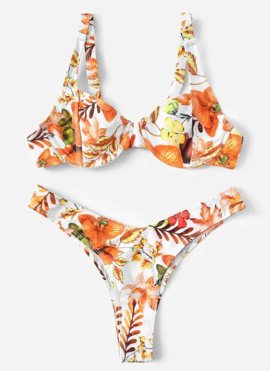 Knoten-Bikinis Damen Tiefer V-Ausschnitt Badeanzug Damen Push-up Bademode Damen Hoher Beinausschnitt Sommer Bademoden Druck Bikini Set