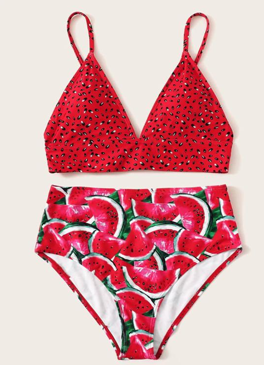 Knoten-Bikinis Damen Tiefer V-Ausschnitt Badeanzug Damen Push-up Bademode Damen Hoher Beinausschnitt Sommer Bademoden Druck Bikini Set