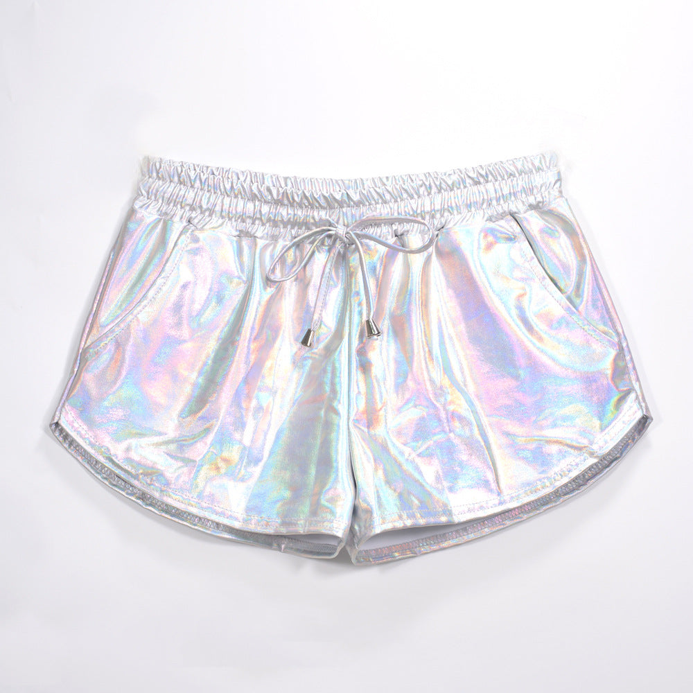 Metallic beschichteter Stoff Einfarbig All-Matching elastische Spitzen-Shorts Lederhosen Lacklederhosen Sexy Damenbekleidung