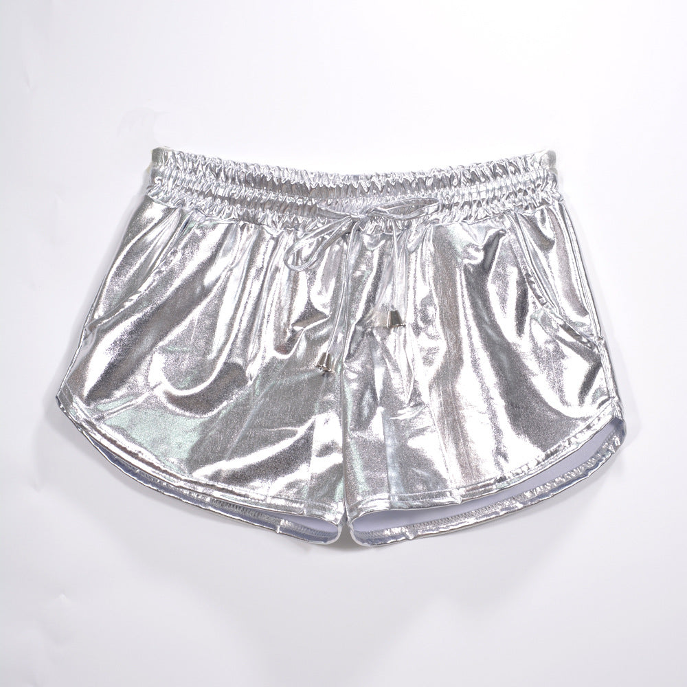 Metallic beschichteter Stoff Einfarbig All-Matching elastische Spitzen-Shorts Lederhosen Lacklederhosen Sexy Damenbekleidung