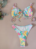 Ensemble sexy à volants maillot de bain échancré pour femme, imprimé, couleurs vives, bikini