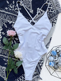 Maillot de bain une pièce blanc, col en V, coupe haute, sexy pour femme