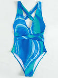 Maillot de bain une pièce imprimé bandage pour femme, col en V, coupe haute