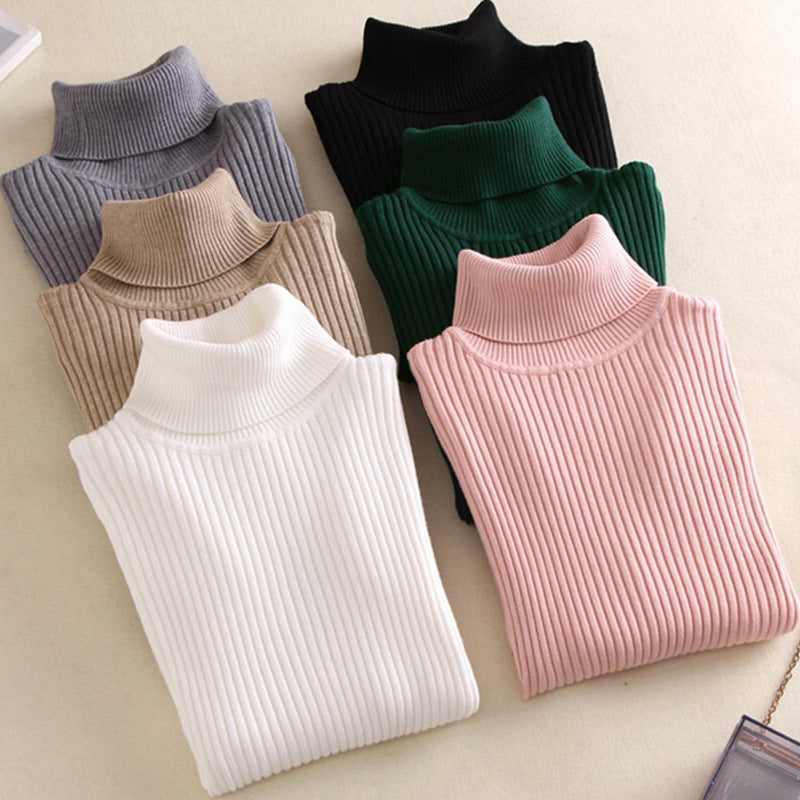 Pull col roulé femme, manches longues, coupe ajustée, amincissant, couleur unie, style coréen, tricoté, pour femme, sous-pull.