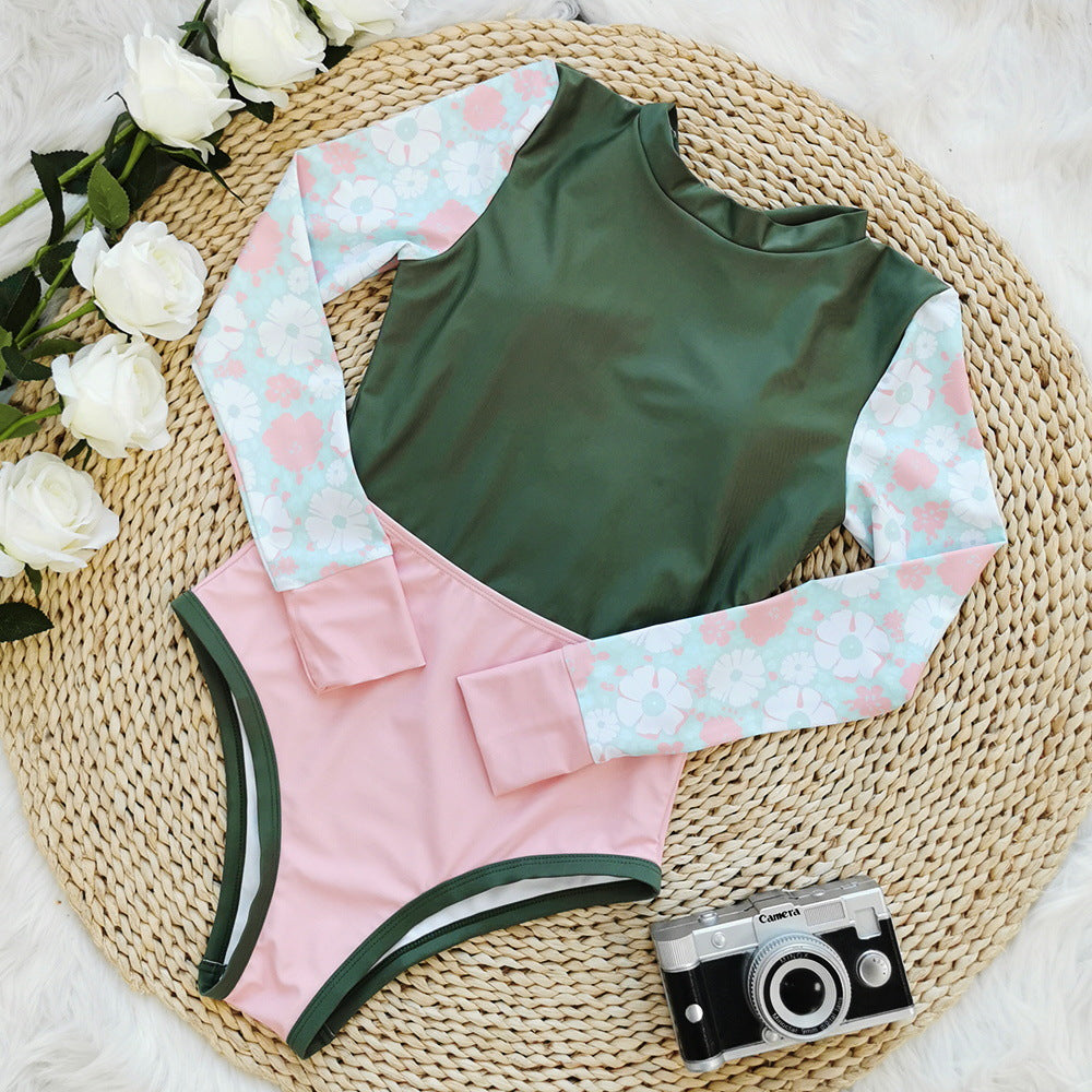 Bademode Einfarbig Bedruckt Patchwork Langarm Surferanzug Sexy Rückenfreier Badeanzug Damen Badeanzug