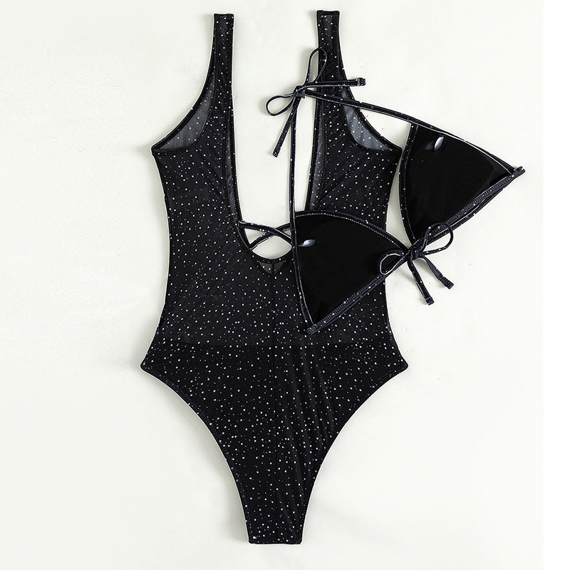 Maillot de bain une pièce à pois pour femme Col en V Maillot de bain sexy échancré