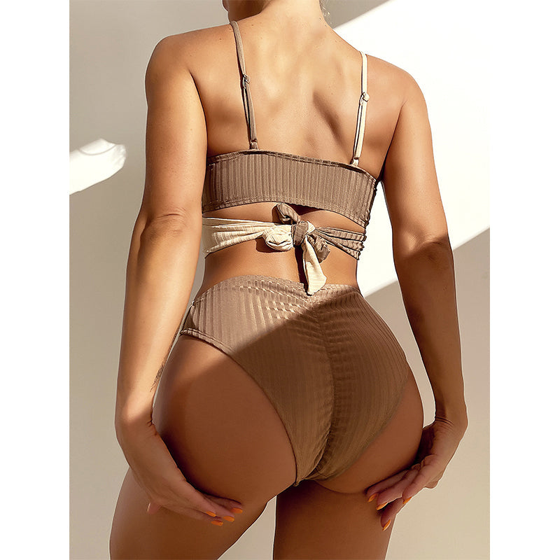 Patchwork Bikini Set Bandeau Badeanzug Damen Sport Bademode Schwimmanzüge