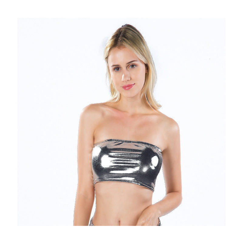 Damenkleidung Nachtclub Bühnenkleidung Brustwickelndes Lackleder Einfarbiges Tube-Top Unterziehshirt Performance-Kleidung