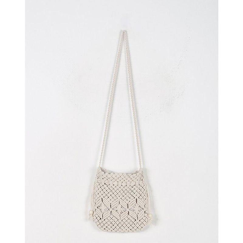 Sac tressé pour femmes, sac bandoulière en fil de coton, sac en paille, sac à bandoulière fait main, sac tressé avec cordon de serrage, sac de plage