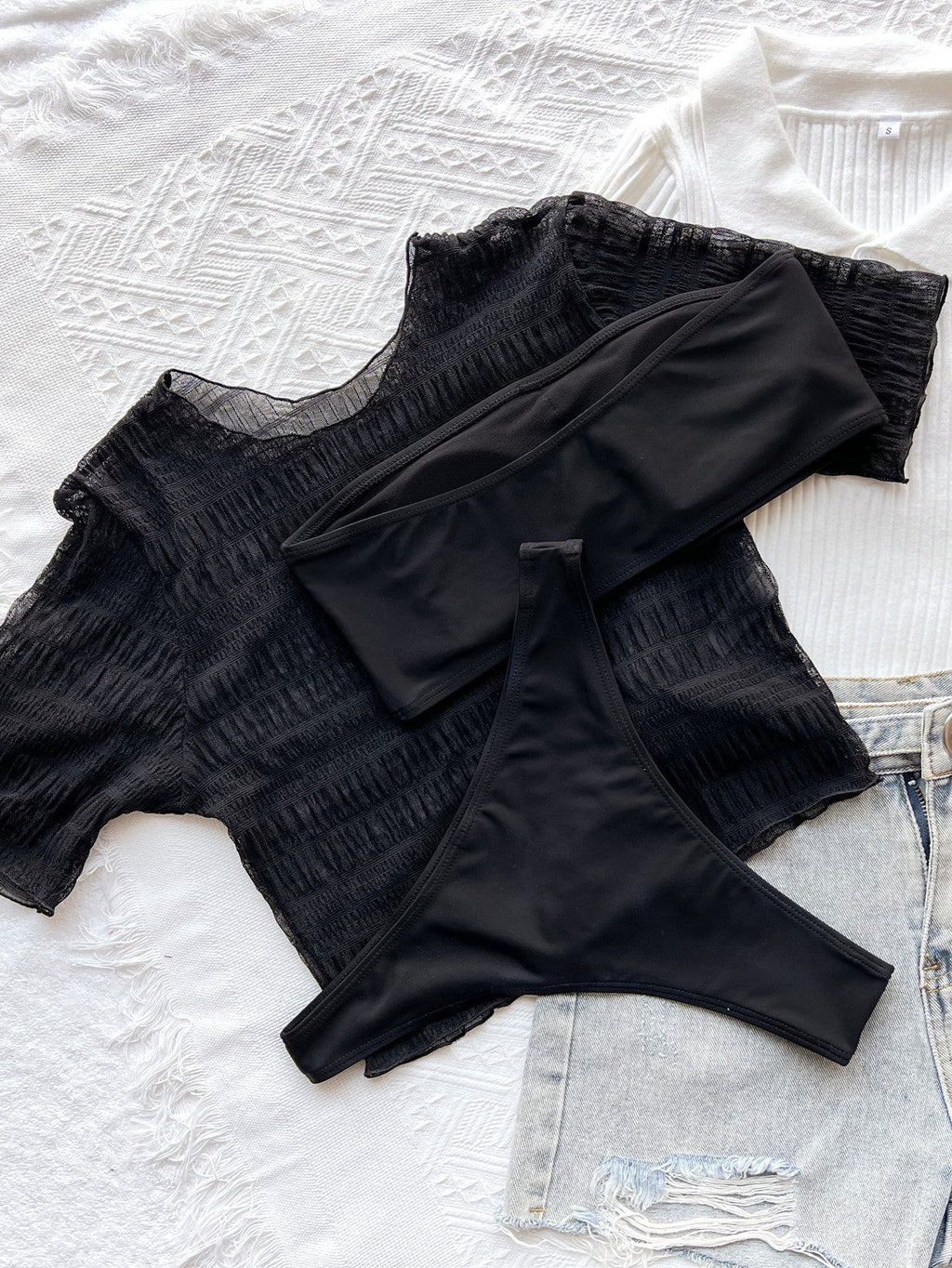 Damen Badeanzug Sport Bikini Dreiteiliger Halbarm Split Badeanzug