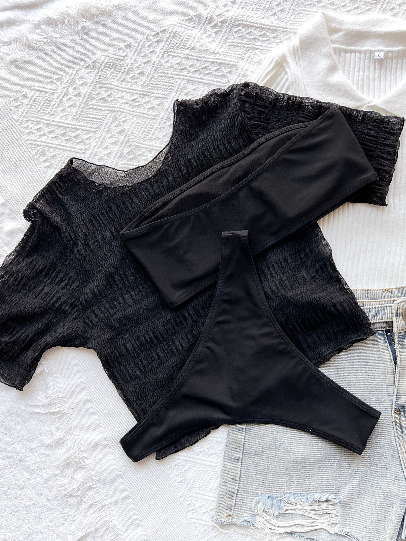Damen Badeanzug Sport Bikini Dreiteiliger Halbarm Split Badeanzug